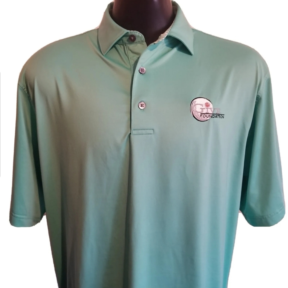Footjoy 18 Holes Lisle Collar Golf Shirt Sea Green Mint Large Mens USA Charity
